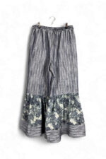 Grey Blue Wide Pants with Floral Ruffled Hem