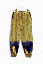 Yellow and Blue Patterned Knit Pants with Floral Waistband