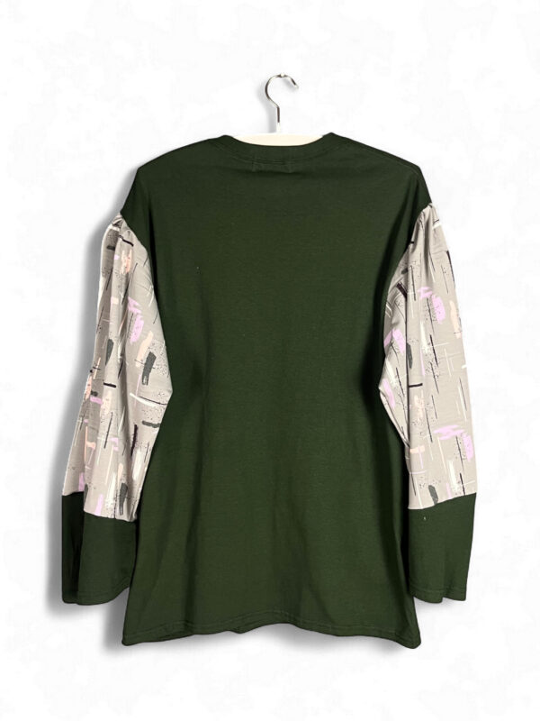 Dark Green Dragonfly Top with Printed Sleeves