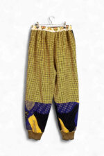 Yellow and Blue Patterned Knit Pants with Floral Waistband