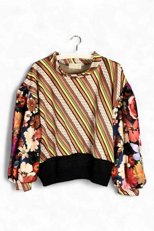 Striped and Floral Upcycled Sweater