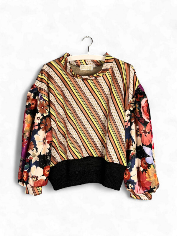 Striped and Floral Upcycled Sweater