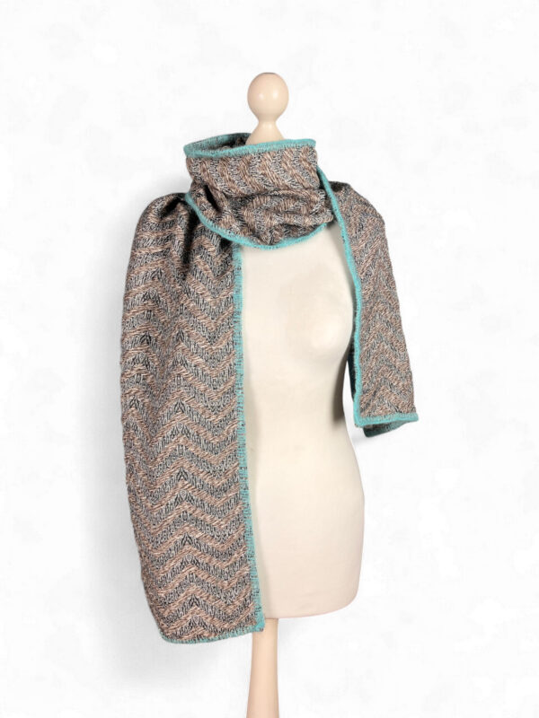 Herringbone Scarf with Aqua Trim