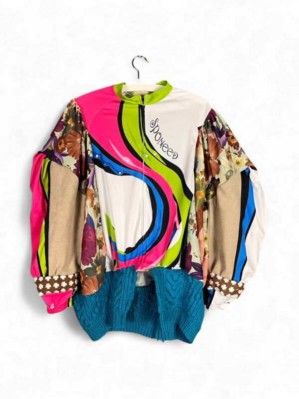 Upcycled Sportswear Jacket with Floral and Crochet Details Upcycled Sportswear Jacket with Floral and Crochet Details