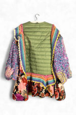 Duvet and Crochet Jacket in Almond Green and Rainbow