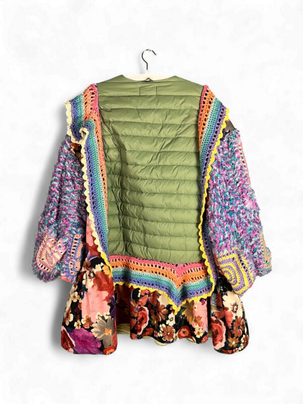 Duvet and Crochet Jacket in Almond Green and Rainbow