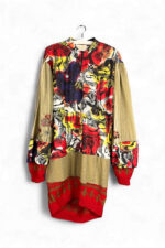 Printed Knit Dress in Red and Beige