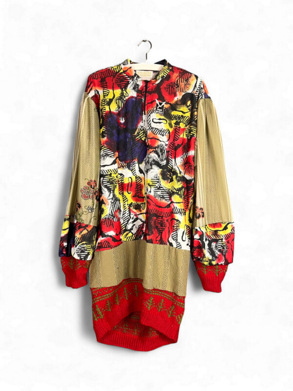 Printed Knit Dress in Red and Beige