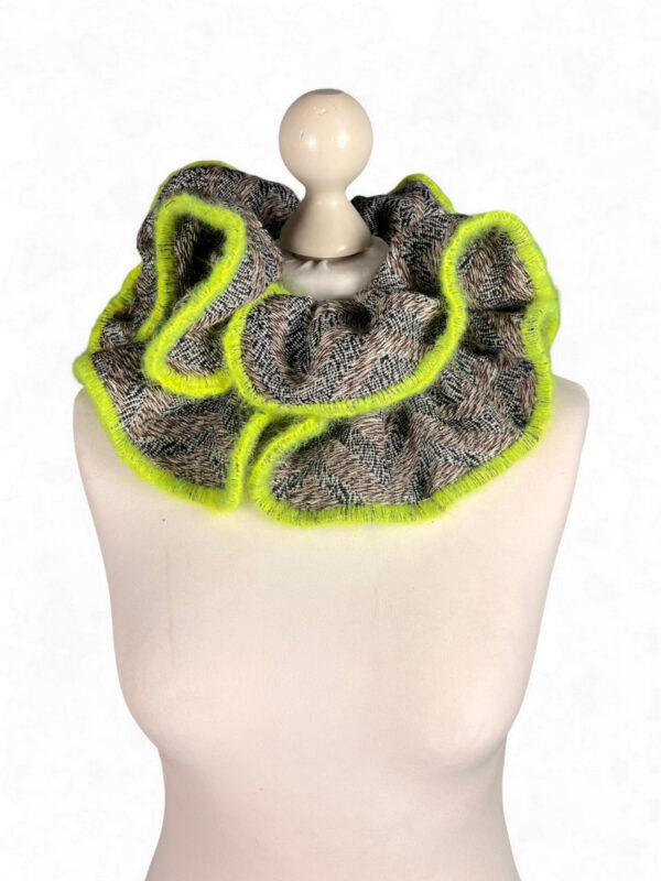 Ruffled Collar Scarf with Neon Yellow Trim