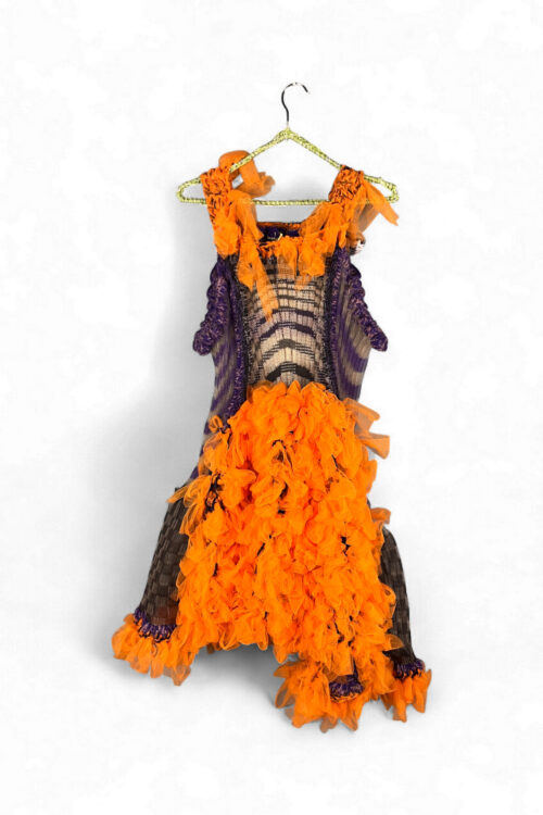 Upcycled Knit Dress with Orange Tulle Ruffles Upcycled Knit Dress with Orange Tulle Ruffles