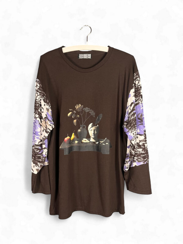 Still Life Print Long Sleeve Top in Brown and Violet