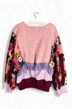 Pink Knit Top with Floral Sleeves and Lilac Tulle