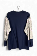 Navy Key and Feather Top with Printed Sleeves