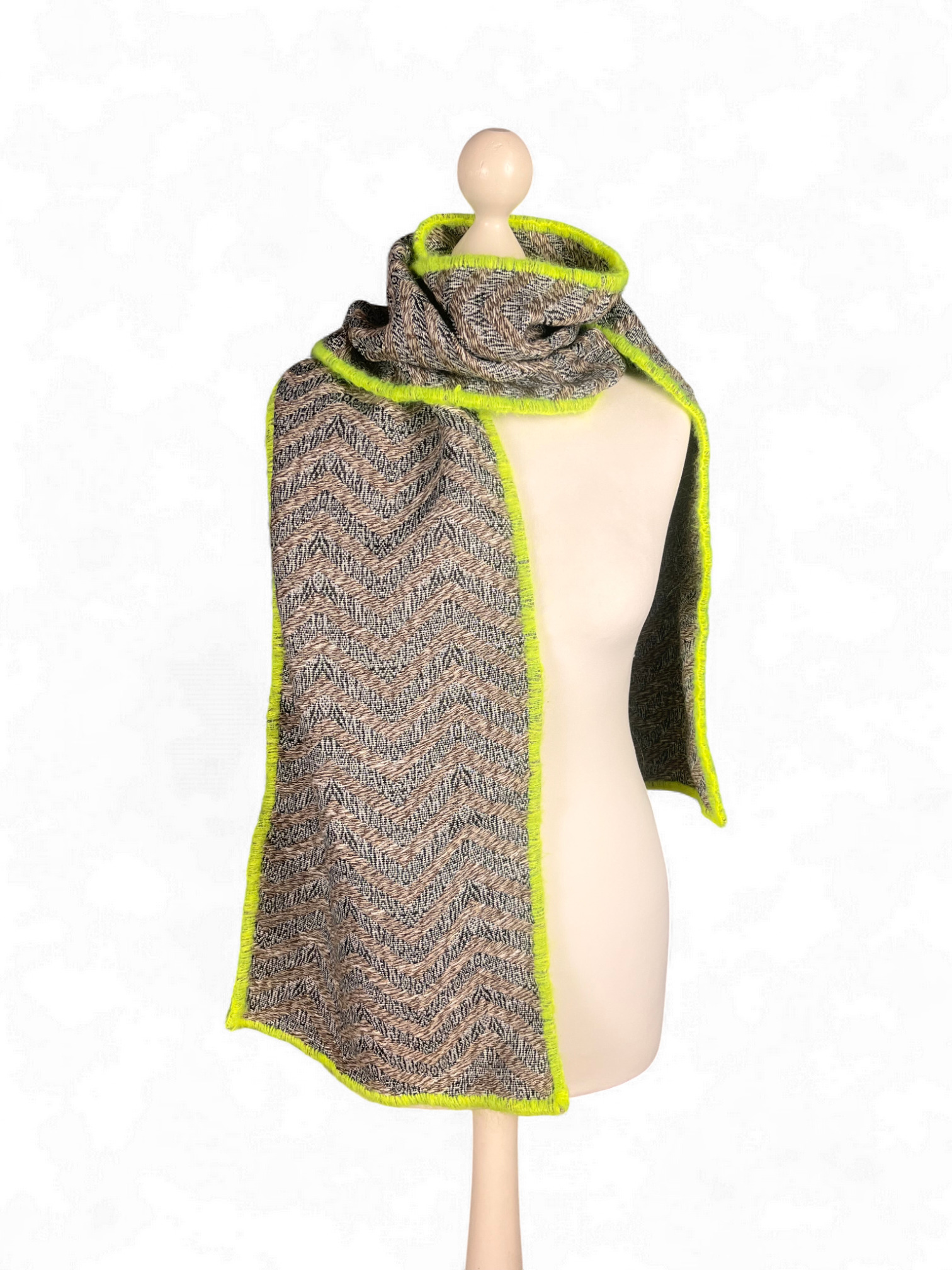 Herringbone Scarf with Neon Yellow Trim Herringbone Scarf with Neon Yellow Trim