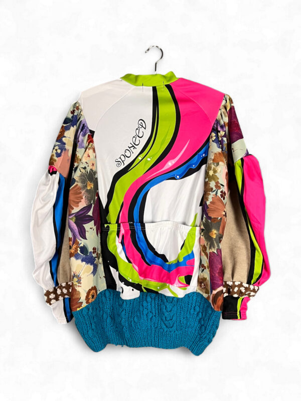 Upcycled Sportswear Jacket with Floral and Crochet Details Upcycled Sportswear Jacket with Floral and Crochet Details