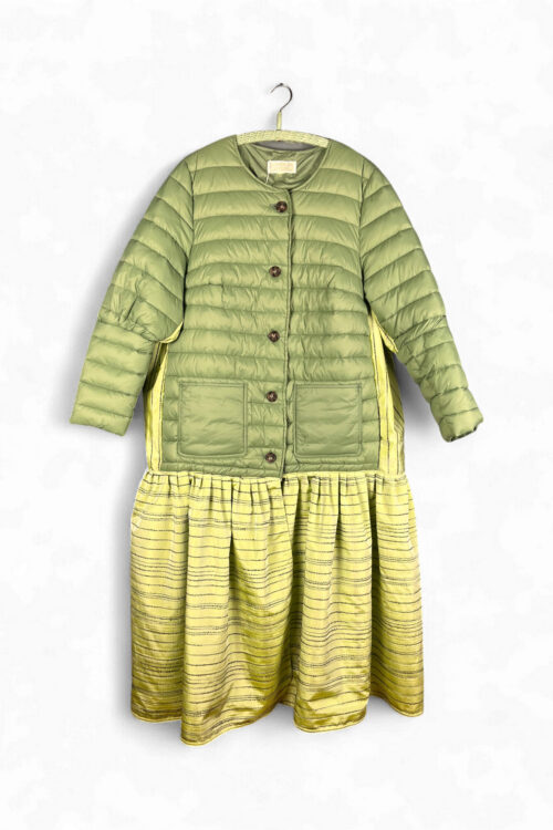 Upcycled Quilted Coat Dress in Pistachio and Lemon Upcycled Quilted Coat Dress in Pistachio and Lemon
