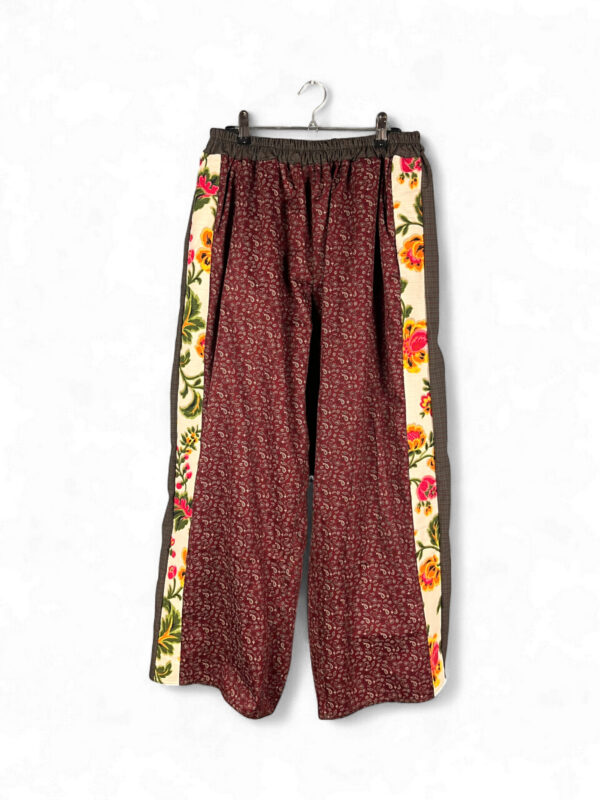 Upcycled Floral Stripe Pants in Burgundy