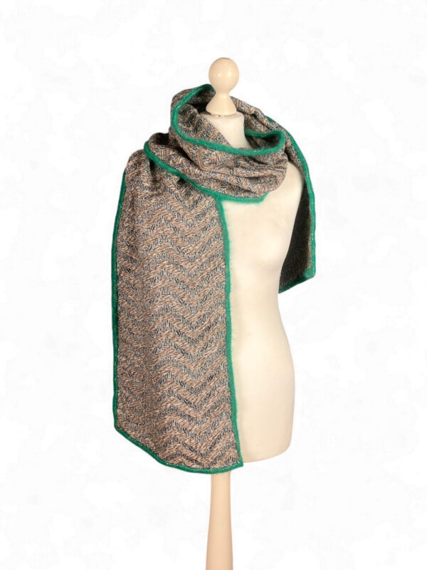 Herringbone Scarf with Green Trim