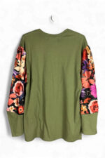Olive Green Still Life T Shirt with Floral Sleeves