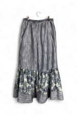 Grey Blue Wide Pants with Floral Ruffled Hem