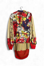 Printed Knit Dress in Red and Beige