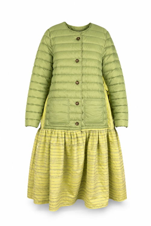 Upcycled Quilted Coat Dress in Pistachio and Lemon