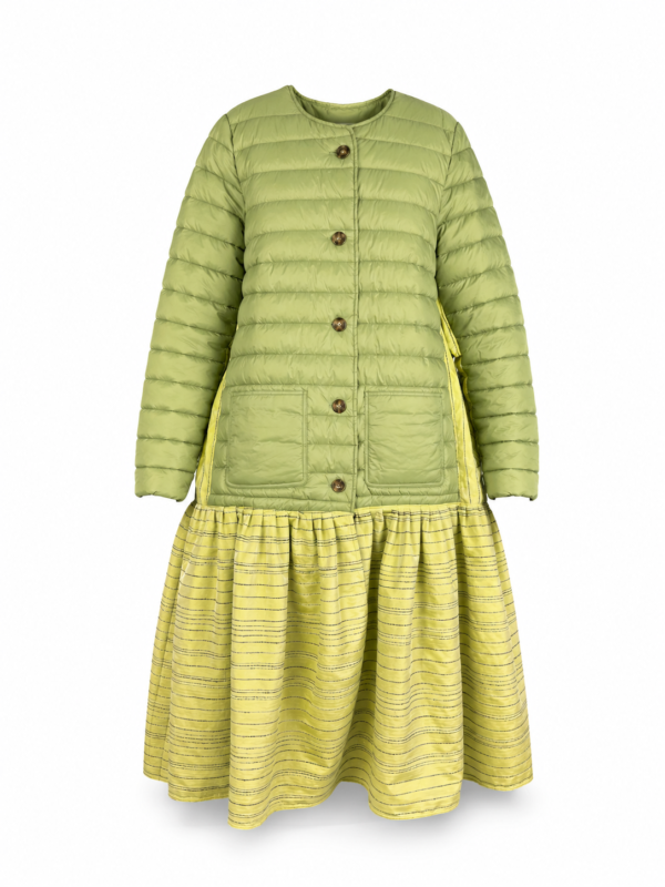 Upcycled Quilted Coat Dress in Pistachio and Lemon Upcycled Quilted Coat Dress in Pistachio and Lemon