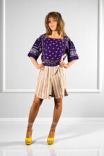 Patchwork Bandana Shirt Dress in Purple and Stripes