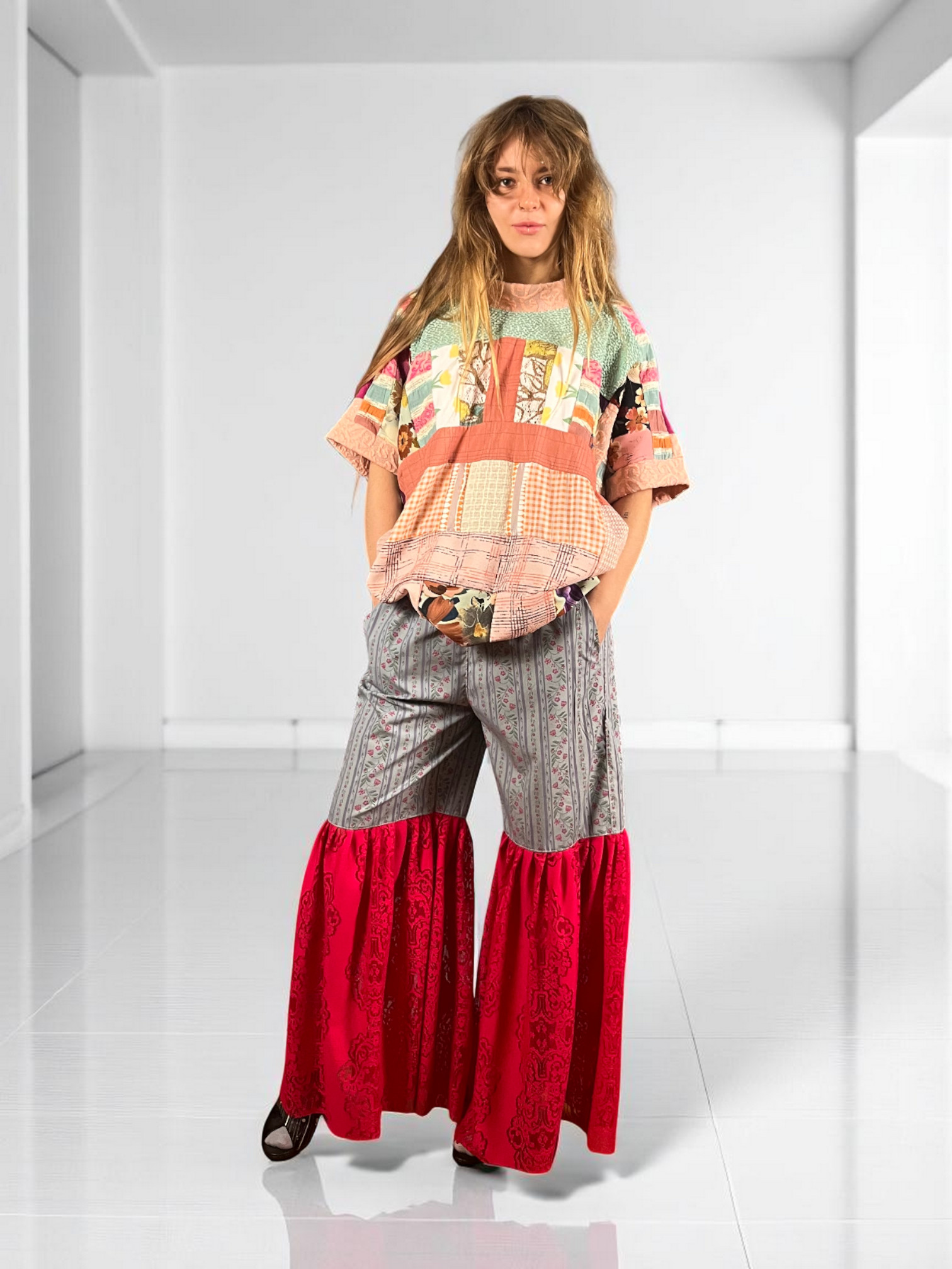 Upcycled Foulard Apron Skirt Yellow Brown Upcycled Foulard Apron Skirt Yellow Brown