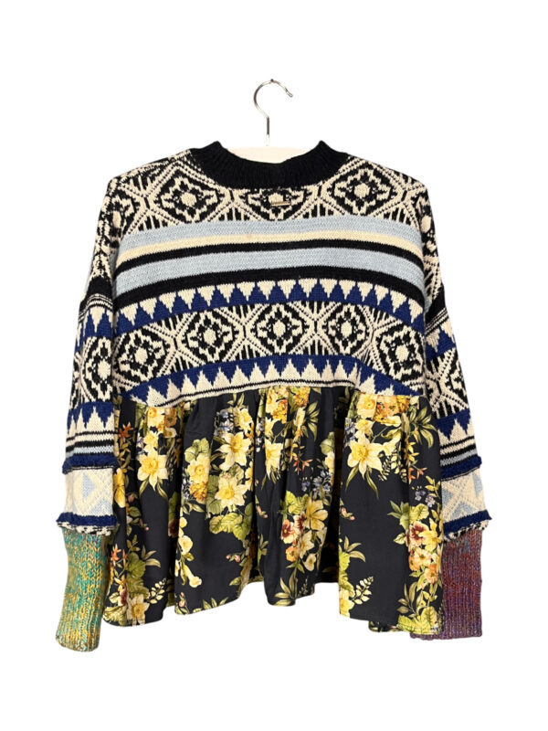 Upcycled Knit Sweater Floral Night Garden Upcycled Knit Sweater Floral Night Garden