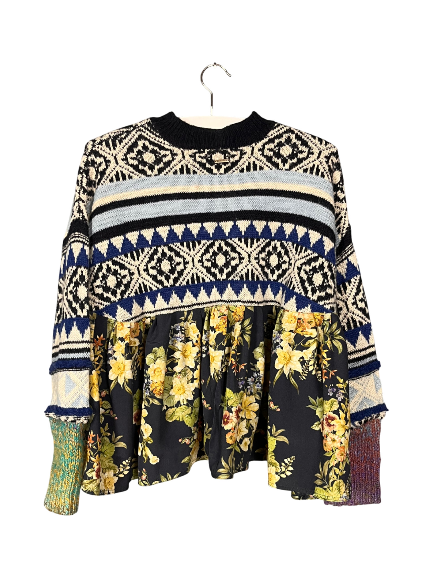 Upcycled Knit Sweater Floral Night Garden Upcycled Knit Sweater Floral Night Garden