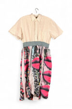 Patchwork Shirt Dress with Pink Graphic Skirt Patchwork Shirt Dress with Pink Graphic Skirt