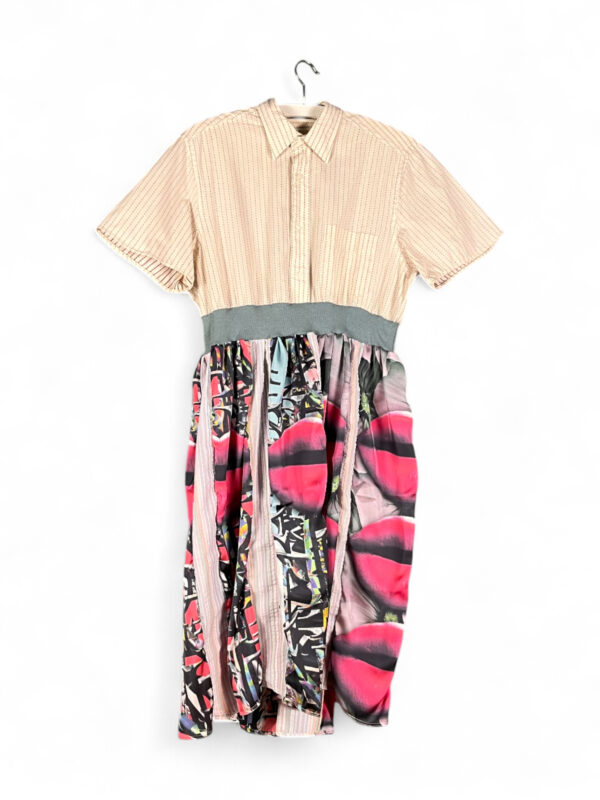 Patchwork Shirt Dress with Pink Graphic Skirt Patchwork Shirt Dress with Pink Graphic Skirt