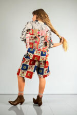 Creative Patchwork Top Red Blue Floral Print Creative Patchwork Top Red Blue Floral Print