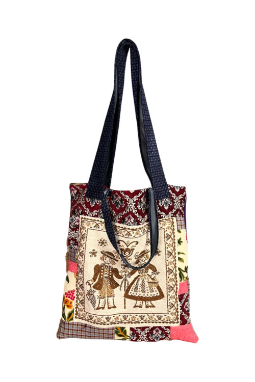 Upcycled Tote Bag Folk Couple Embroidery Upcycled Tote Bag Folk Couple Embroidery