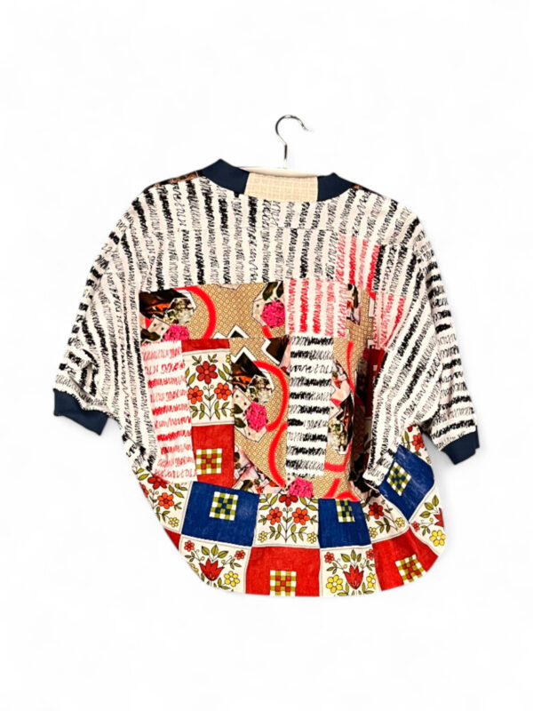 Creative Patchwork Top Red Blue Floral Print Creative Patchwork Top Red Blue Floral Print