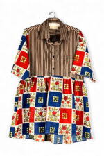 Striped Folk Patchwork Shirt Dress