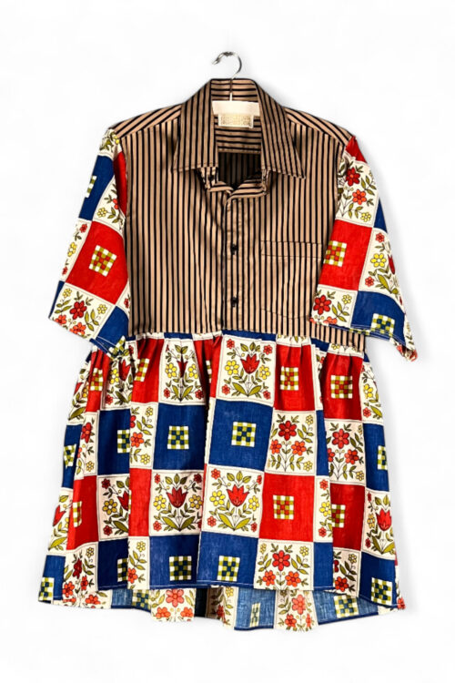 Striped Folk Patchwork Shirt Dress
