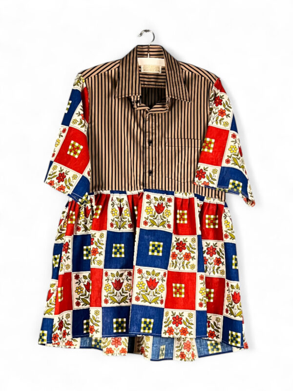 Striped Folk Patchwork Shirt Dress