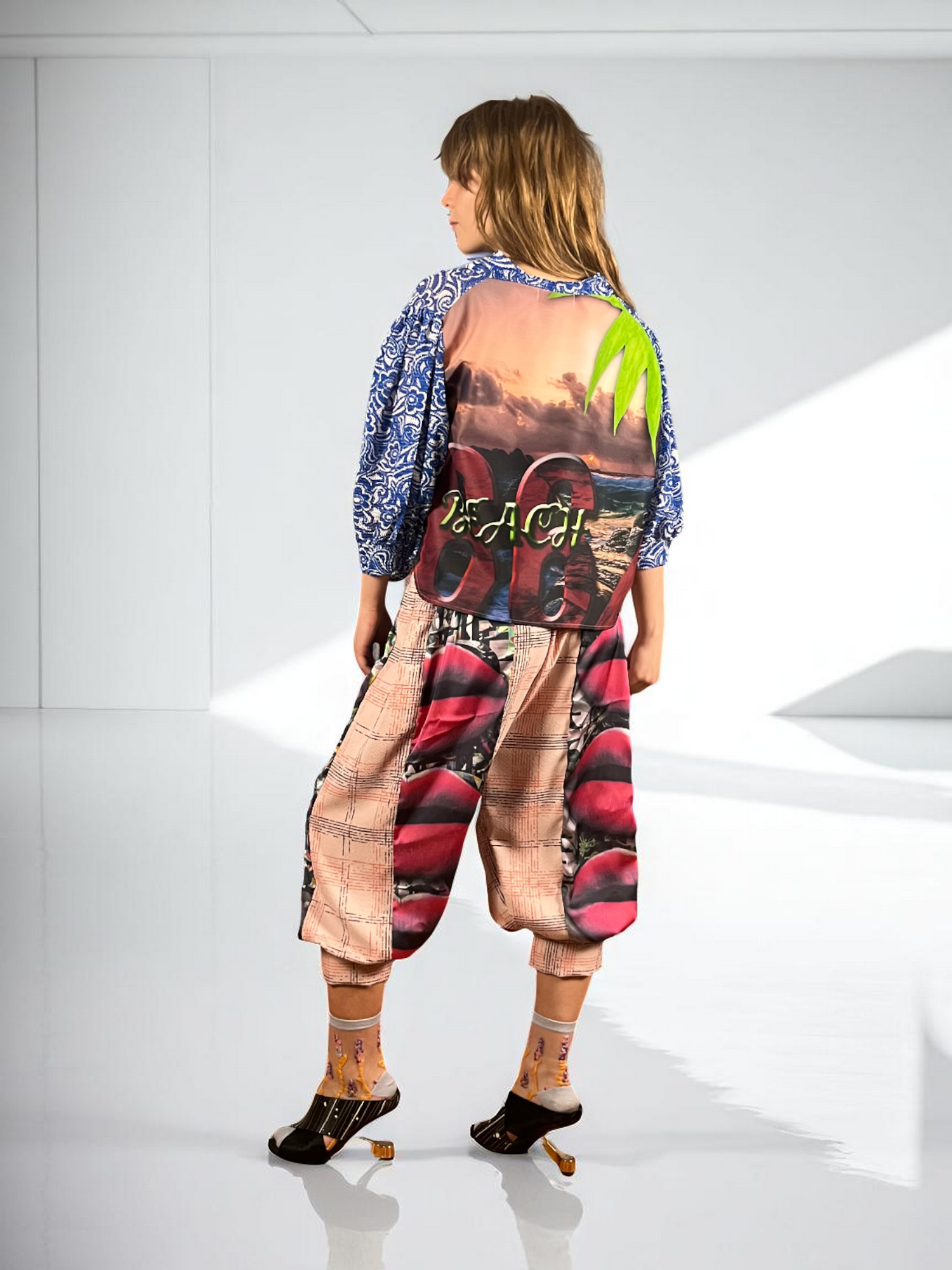 Blue Floral Top with Sunset Back Print Blue Floral Top with Sunset Back Print