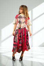 Lips Print Maxi Skirt Red Pink