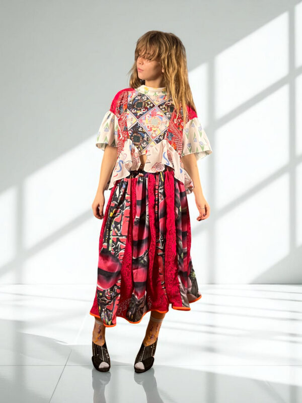 Lips Print Maxi Skirt Red Pink