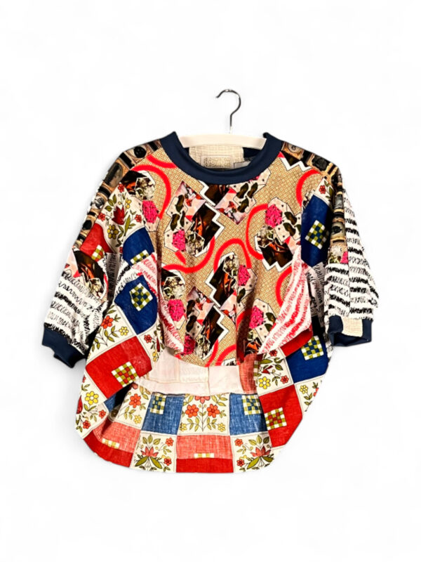 Creative Patchwork Top Red Blue Floral Print Creative Patchwork Top Red Blue Floral Print