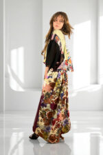 Upcycled Foulard Apron Skirt Yellow Brown Upcycled Foulard Apron Skirt Yellow Brown