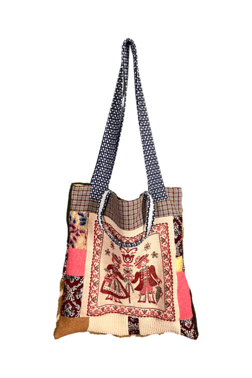 Upcycled Tote Bag Folk Red Embroidery Upcycled Tote Bag Folk Red Embroidery