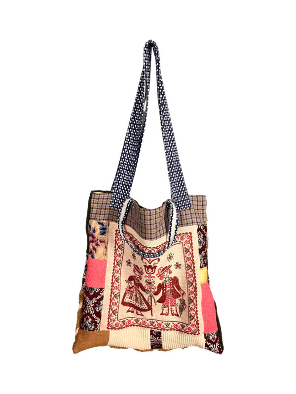 Upcycled Tote Bag Folk Red Embroidery Upcycled Tote Bag Folk Red Embroidery