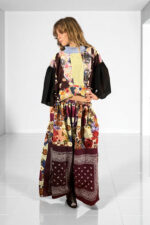 Upcycled Foulard Apron Skirt Yellow Brown Upcycled Foulard Apron Skirt Yellow Brown