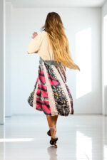 Patchwork Shirt Dress with Pink Graphic Skirt Patchwork Shirt Dress with Pink Graphic Skirt