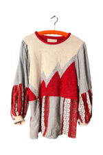 Upcycled Knit Sweater Red Wave Panel Upcycled Knit Sweater Red Wave Panel