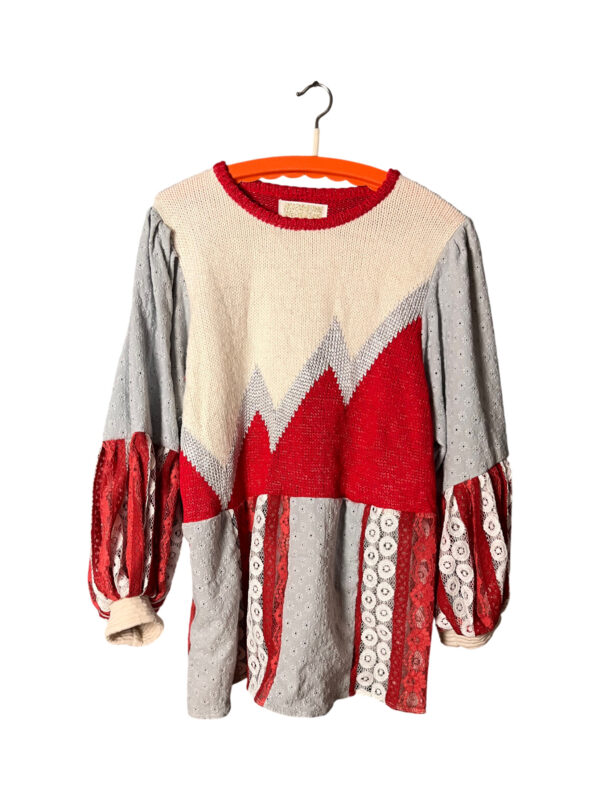 Upcycled Knit Sweater Red Wave Panel Upcycled Knit Sweater Red Wave Panel